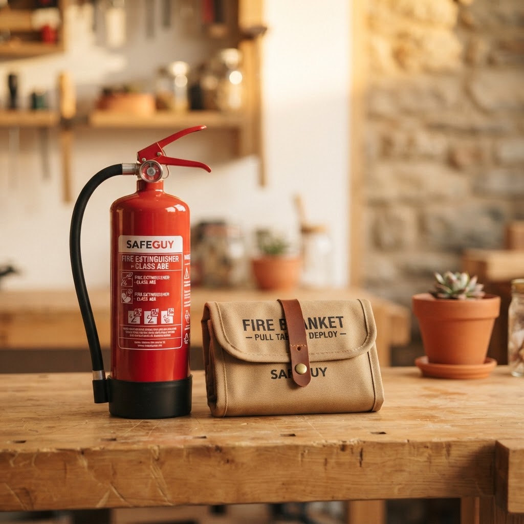 Fire extinguishers and fire blankets